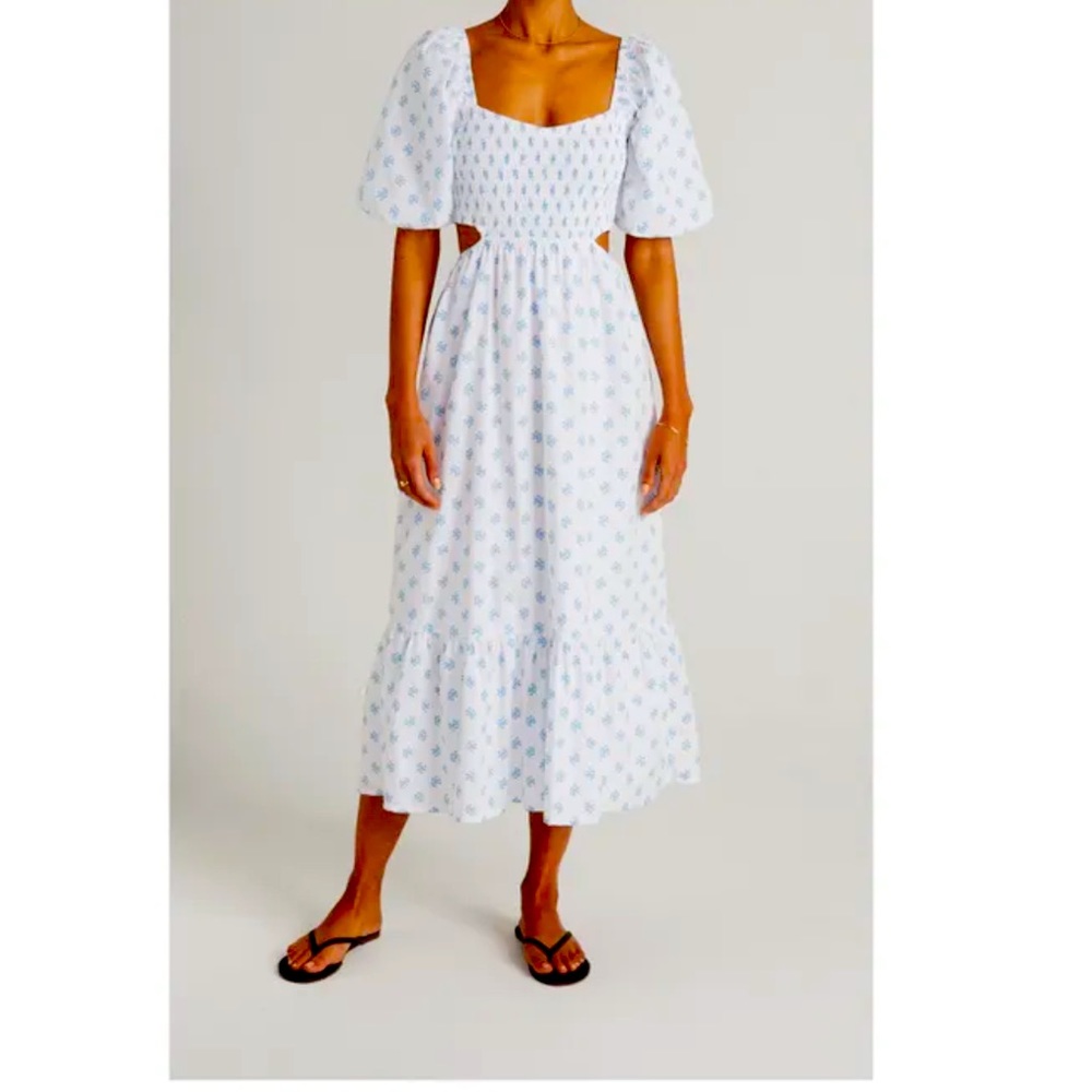 Bloom Organic Cotton Poplin Floral Dress Blue - Faithfull the Brand - Size M